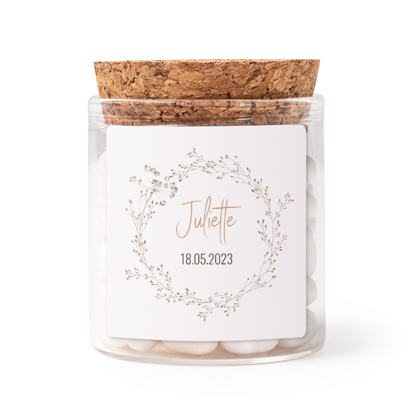 Glass jars with square stickers - set of 12
