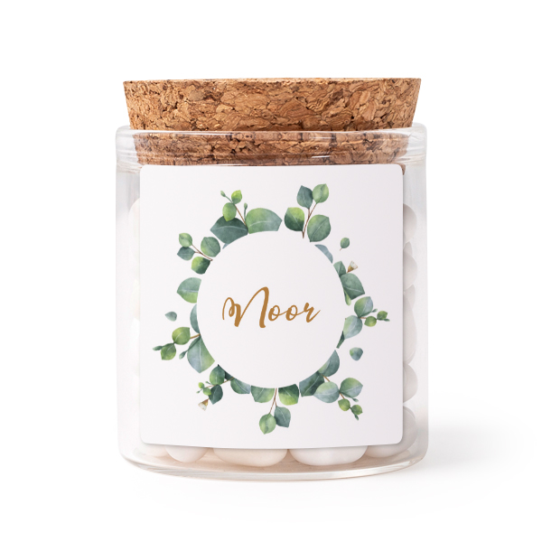 Mini-Glas personalisiert mit quadratischem Sticker - 12 Stk.