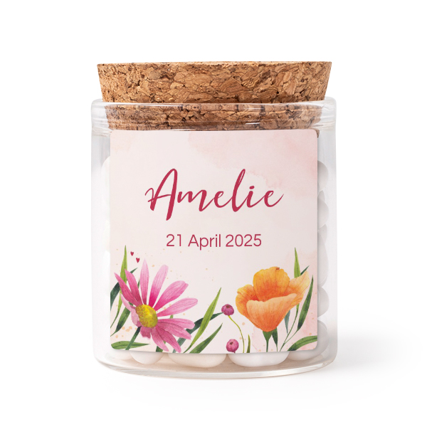 Glass jars with square stickers - set of 12