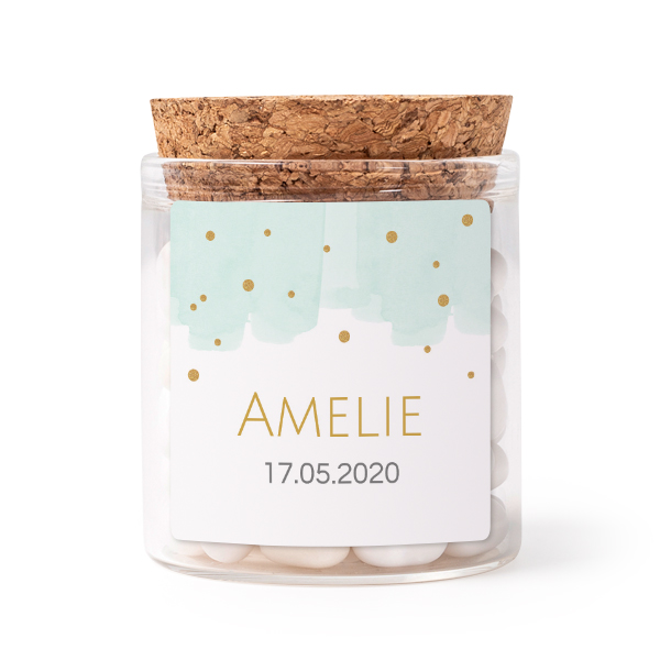 Glass jars with square stickers - set of 12