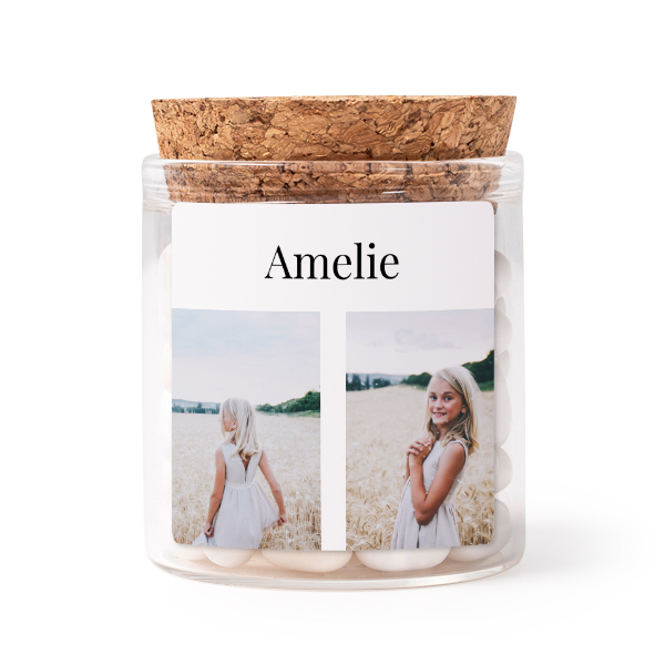 Glass jars with square stickers - set of 12 Glass jars with square stickers - set of 12
