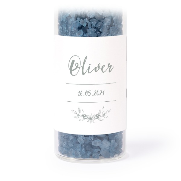 Glasrör med fyrkantiga klistermärken & blått badsalt - 12 st