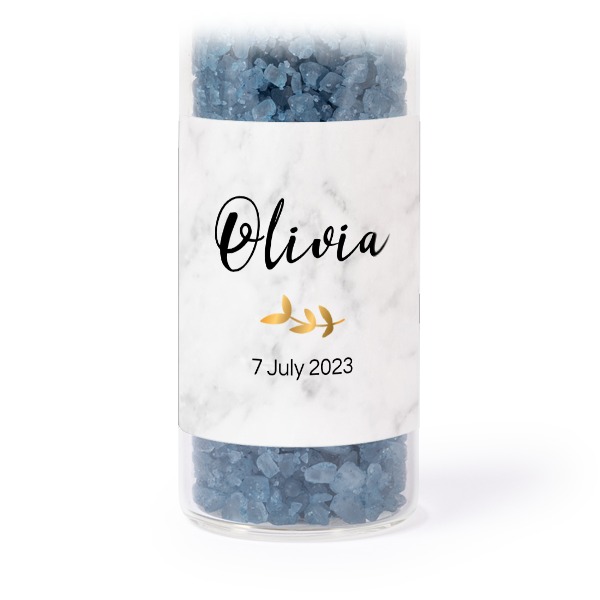 Glasrör med fyrkantiga klistermärken & blått badsalt - 12 st