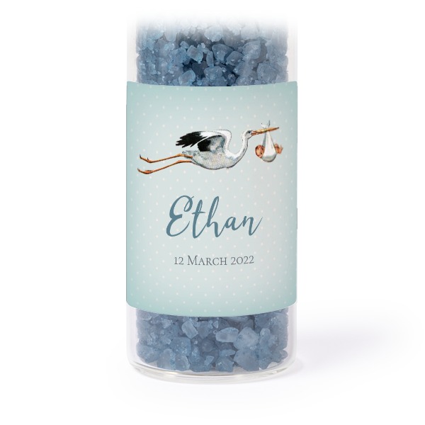 Glasrör med fyrkantiga klistermärken & blått badsalt - 12 st