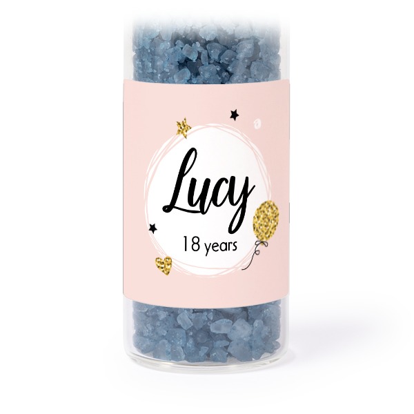 Glazen buisjes met vierkante stickers & blauw badzout - set van 12