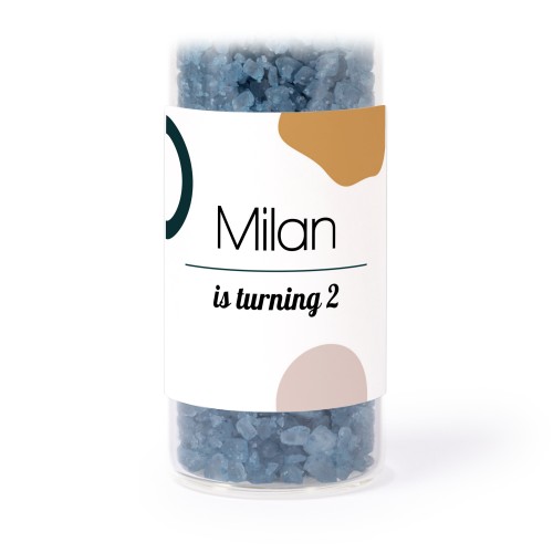 Tubes avec stickers carrés &amp; sel de bain bleu (lot de 12)
