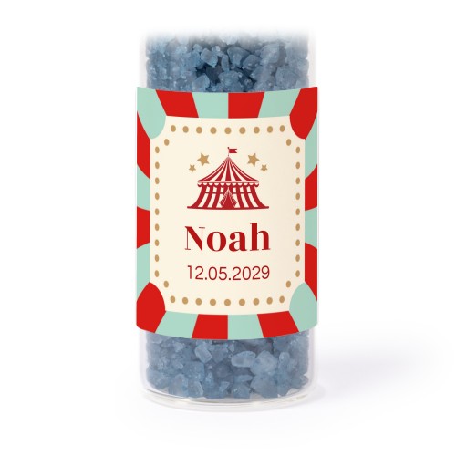 Glazen buisjes met vierkante stickers & blauw badzout - set van 12