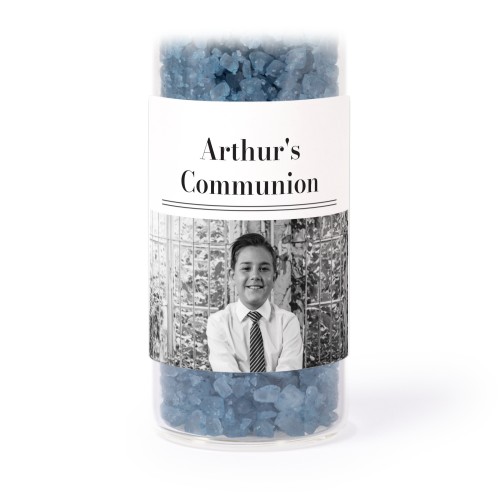 Glass tubes with square stickers & blue bath salt - set of 12