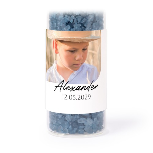 Glazen buisjes met vierkante stickers & blauw badzout - set van 12