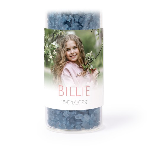 Glass tubes with square stickers & blue bath salt - set of 12 Glass tubes with square stickers & blue bath salt - set of 12