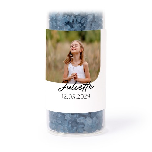 Glass tubes with square stickers & blue bath salt - set of 12