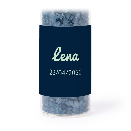 Glass tubes with square stickers & blue bath salt - set of 12