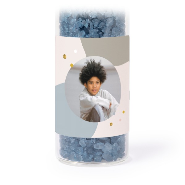 Glass tubes with square stickers & blue bath salt - set of 12