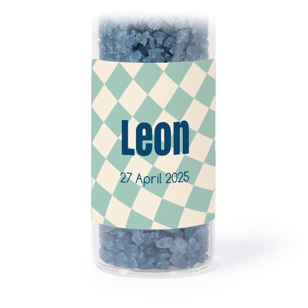 Glassrør med firkantede klistremerker & blått badesalt - 12 stk