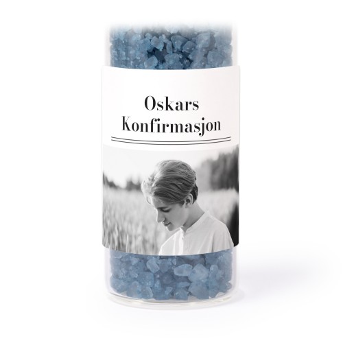 Glassrør med firkantede klistremerker & blått badesalt - 12 stk