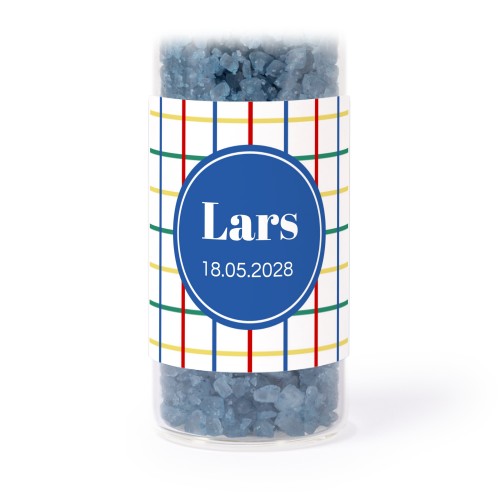 Glasrør med firkantede klistermærker & blåt badesalt - 12 stk