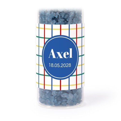 Glasrör med fyrkantiga klistermärken & blått badsalt - 12 st