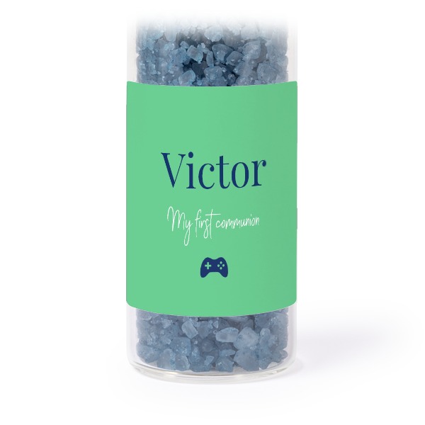 Glazen buisjes met vierkante stickers & blauw badzout (set van 12)