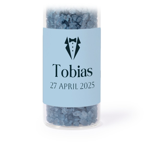 Glassrør med firkantede klistremerker & blått badesalt - 12 stk