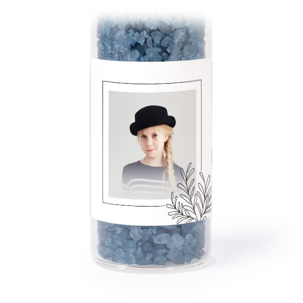 Glasrør med firkantede klistermærker & blåt badesalt - 12 stk