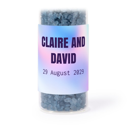 Glass tubes with square stickers & blue bath salt - set of 12