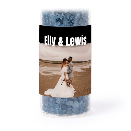 Glass tubes with square stickers & blue bath salt - set of 12