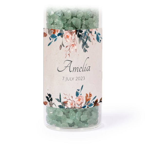 Glassrør med firkantede klistremerker & grønt badesalt - 12 stk