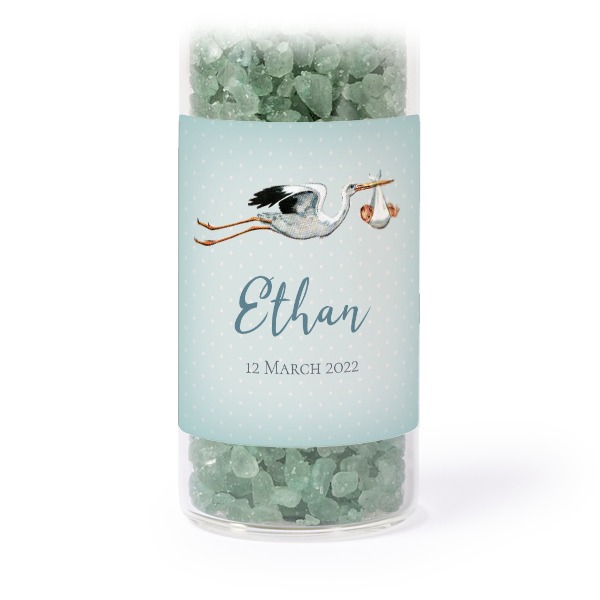 Glasrör med fyrkantiga klistermärken & grönt badsalt - 12 st