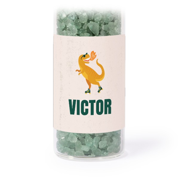 Glass tubes with square stickers & green bath salt - set of 12