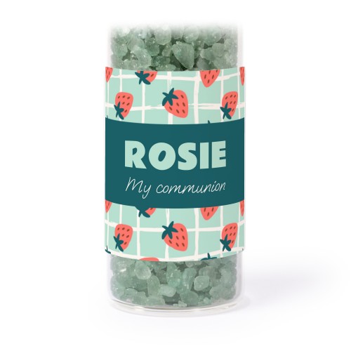 Glass tubes with square stickers & green bath salt - set of 12