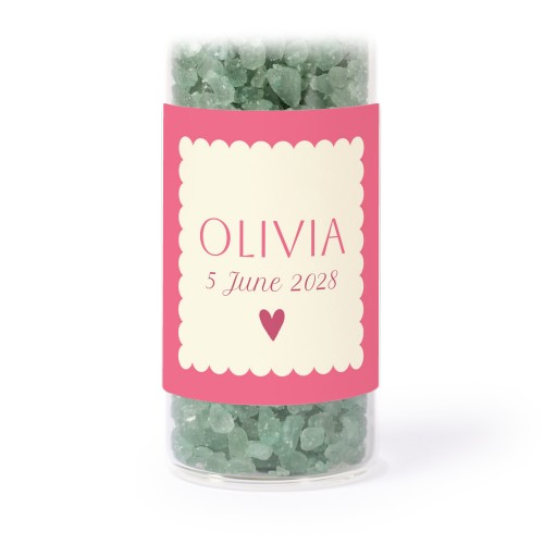 Glass tubes with square stickers & green bath salt - set of 12