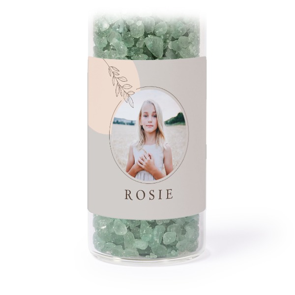 Glasrør med firkantede klistermærker & grønt badesalt - 12 stk Glasrør med firkantede klistermærker & grønt badesalt - 12 stk