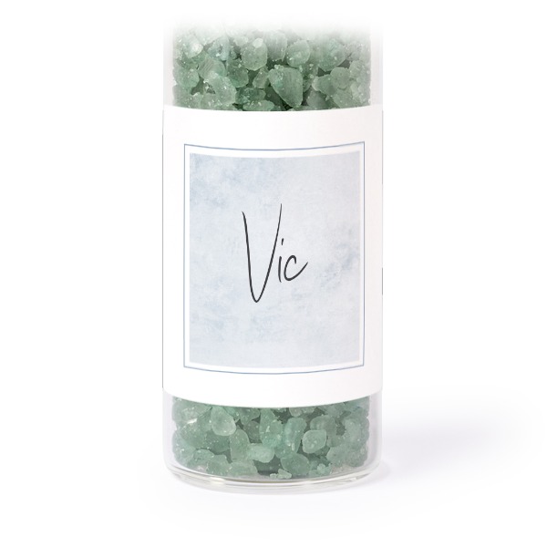 Glazen buisjes met vierkante stickers & groen badzout (set van 12) Glazen buisjes met vierkante stickers & groen badzout (set van 12)
