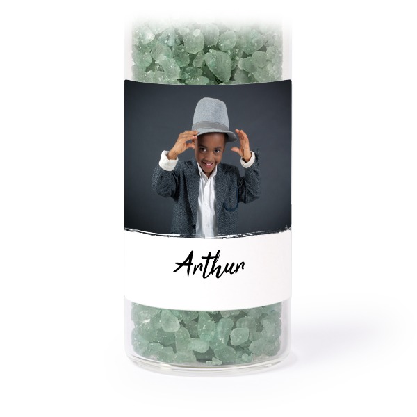 Glazen buisjes met vierkante stickers & groen badzout (set van 12)