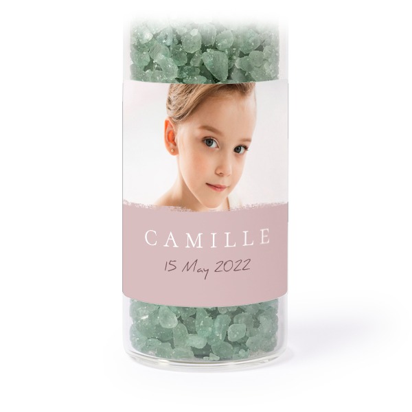 Glazen buisjes met vierkante stickers & groen badzout (set van 12) Glazen buisjes met vierkante stickers & groen badzout (set van 12)