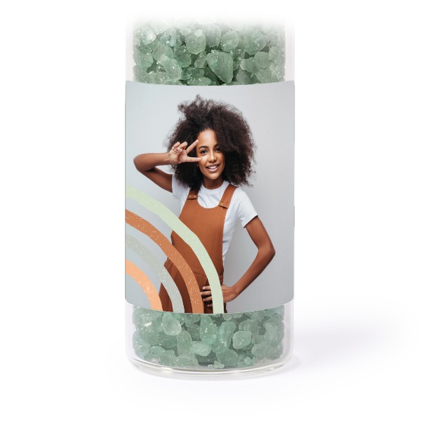 Tube avec sticker carré & sel de bain vert (lot de 12) Tube avec sticker carré & sel de bain vert (lot de 12)