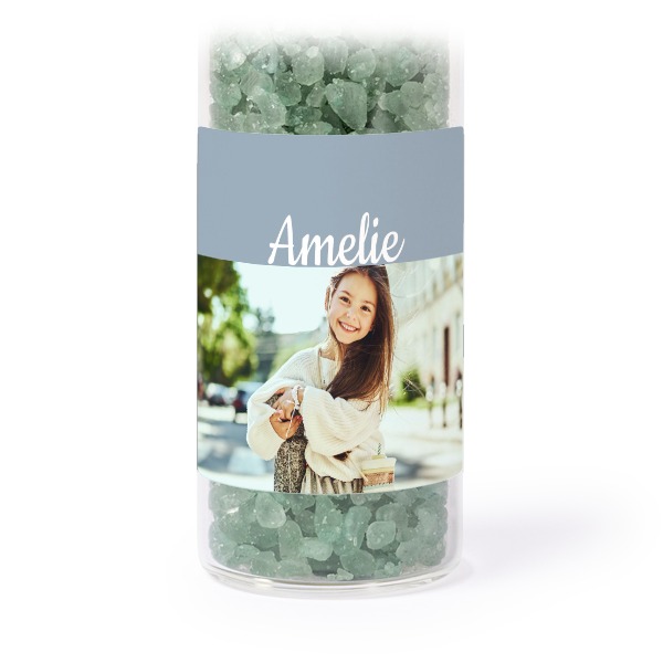 Glazen buisjes met vierkante stickers & groen badzout (set van 12) Glazen buisjes met vierkante stickers & groen badzout (set van 12)