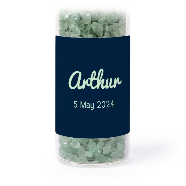 Tube avec sticker carré &amp; sel de bain vert (lot de 12)