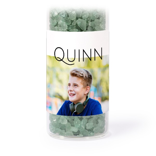 Glazen buisjes met vierkante stickers & groen badzout (set van 12)