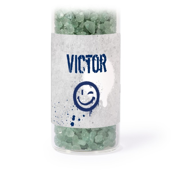 Glazen buisjes met vierkante stickers & groen badzout (set van 12)