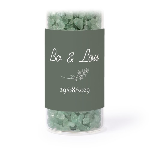 Glass tubes with square stickers & green bath salt - set of 12