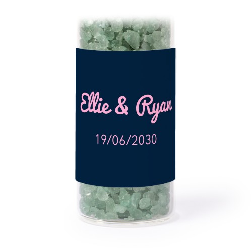Glass tubes with square stickers & green bath salt - set of 12
