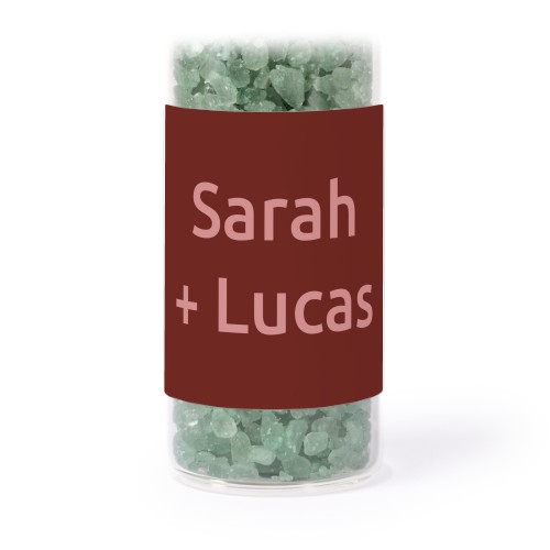 Glass tubes with square stickers & green bath salt - set of 12