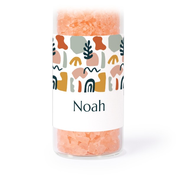 Glass tubes with square stickers & pink bath salt - set of 12 Glass tubes with square stickers & pink bath salt - set of 12