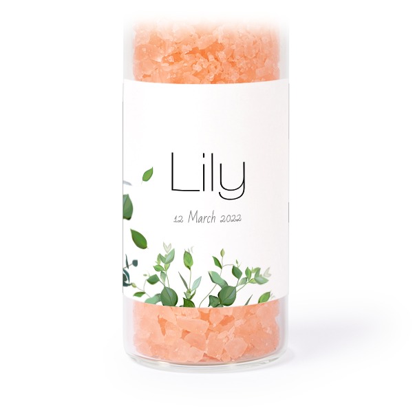 Glasrör med fyrkantiga klistermärken & rosa badsalt - 12 st