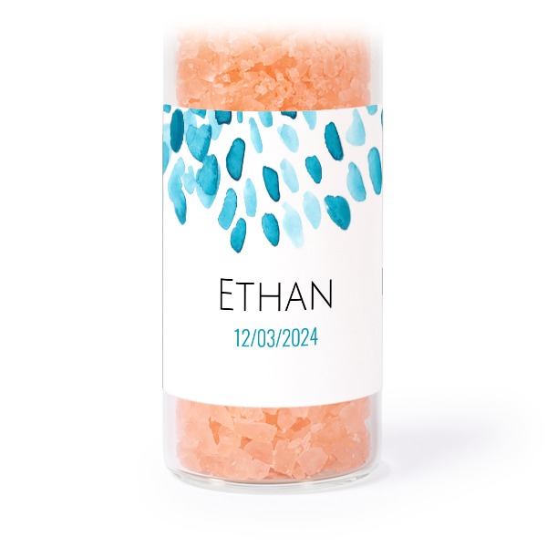 Glass tubes with square stickers & pink bath salt - set of 12