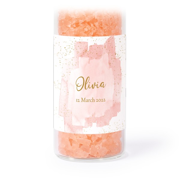 Glazen buisjes met vierkante stickers & roze badzout (set van 12)