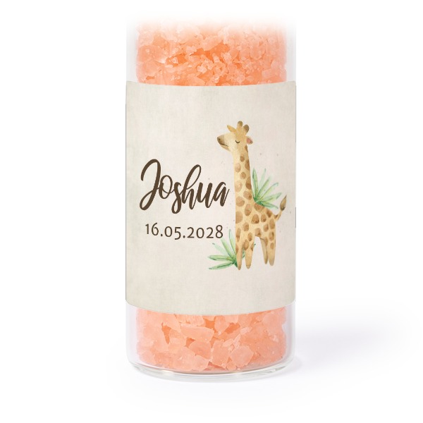 Glass tubes with square stickers & pink bath salt - set of 12