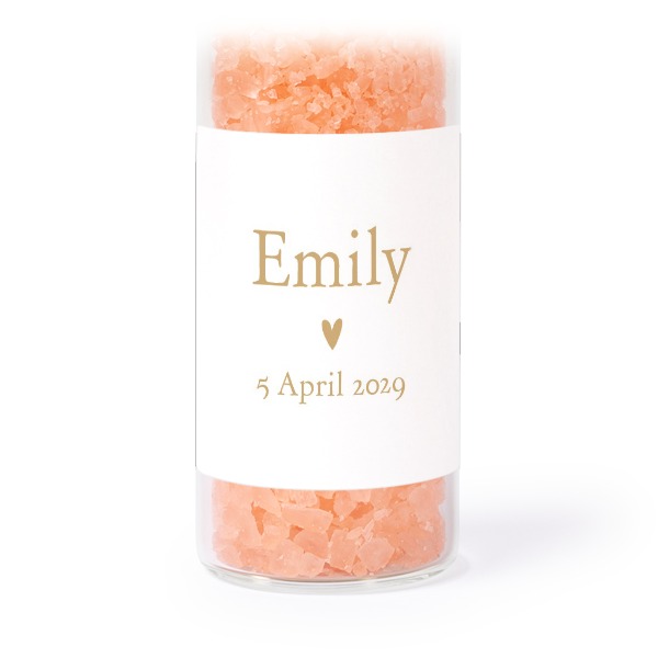 Glass tubes with square stickers & pink bath salt - set of 12