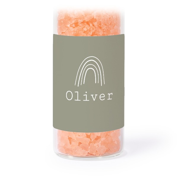 Glass tubes with square stickers & pink bath salt - set of 12